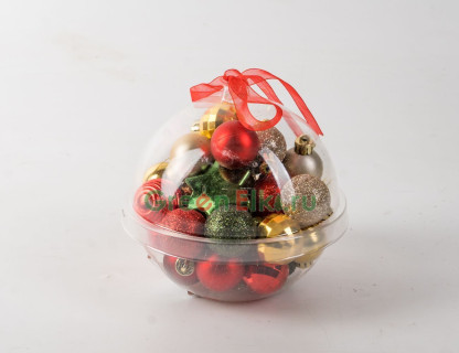 Набор пластиковых шаров Россыпь радости в шаре красный, зелёный, перламутровый и золотой, 30 мм, 30 шт., mix, Kaemingk арт. 029221