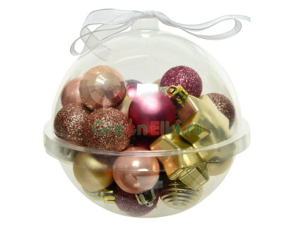 Набор пластиковых шаров Россыпь радости в шаре нежно розовая гамма 30 мм, 30 шт., mix, Kaemingk арт. 029224