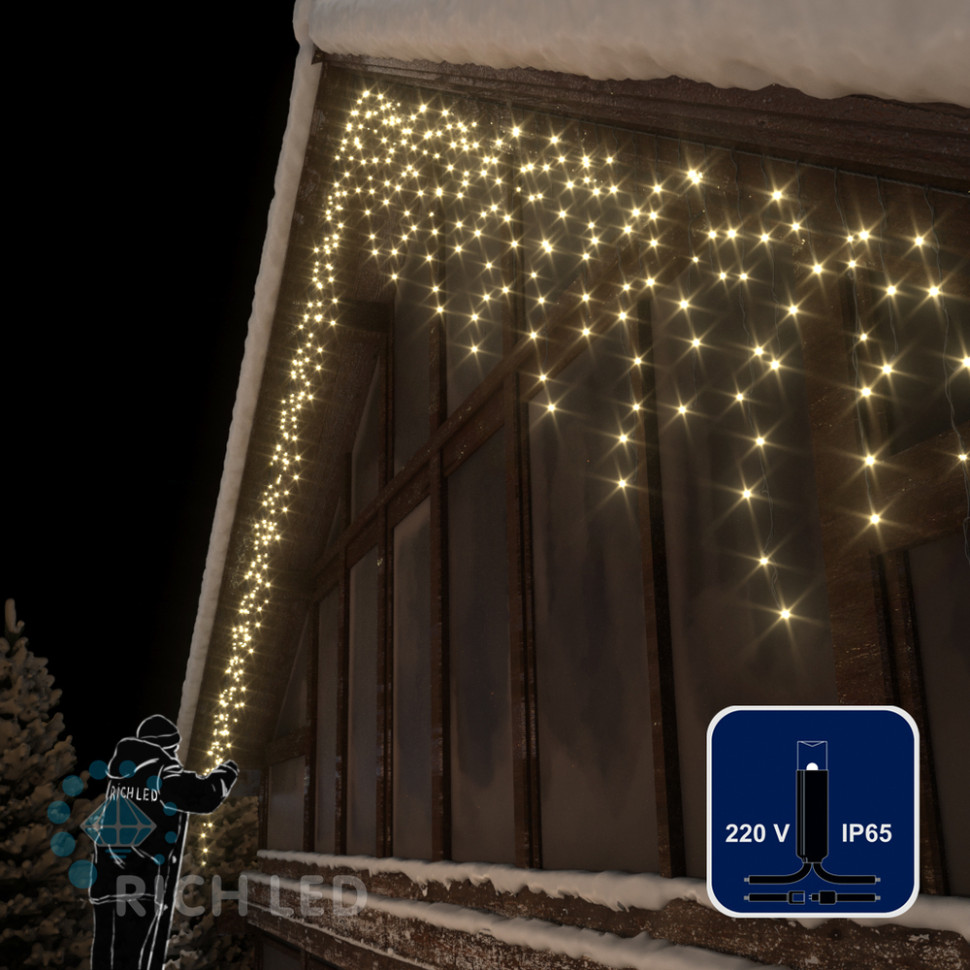 Светодиодная бахрома Rich LED, 3*0.9 м, теплая белая, черный резиновый провод, арт. RL-i3*0.9-RB/WW