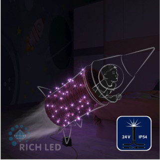 Светодиодная гирлянда Rich LED 10 м, 100 LED, 24 В, соединяемая, фиолетовая, мерцающая, черный провод, арт. RL-S10CF-24V-B/V