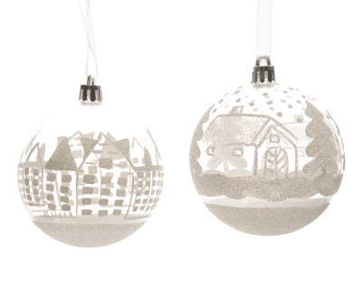 Набор пластиковых шаров Снежный городок 80 мм, прозрачный, белый, 12 шт, Kaemingk, арт. 027269