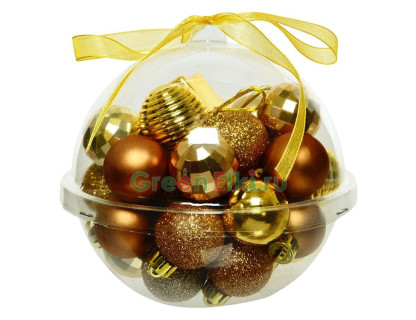 Набор пластиковых шаров Россыпь радости в шаре золотой, миндальный и перламутровый, 30 мм, 30 шт., mix, Kaemingk арт. 029225