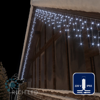 Светодиодная бахрома Rich LED, 3*0.5 м, белая, мерцающая, белый резиновый провод, арт. RL-i3*0.5F-RW/W