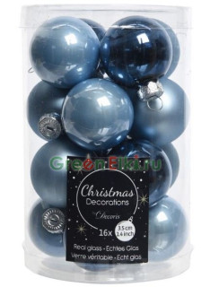 Набор стеклянных шаров 35 мм. Бархатные Сумерки, глянцевые, матовые и эмаль, 16 шт., Kaemingk, арт. 162831