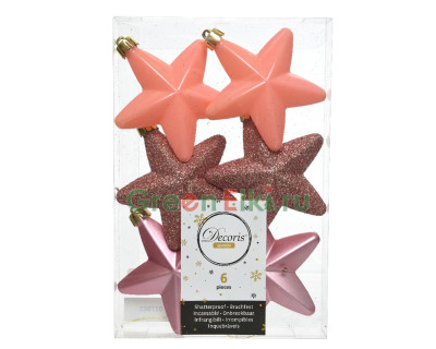 Набор ёлочных украшений Звездочка ясная 75 мм., розовый бархат, 6 шт., KAEMINGK, арт. 027959