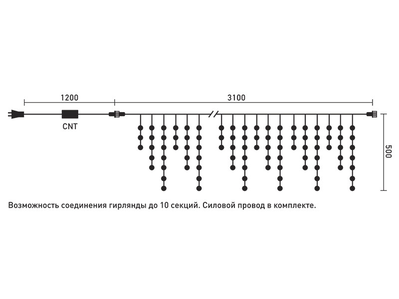 Светодиодная гирлянда Бахрома, 3,1х0,5 м., прозр. пр., розовый, LaitCom, арт. PIL150-10-2P 02-058
