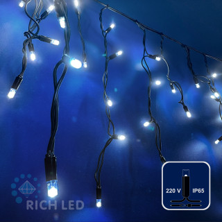 Светодиодная бахрома Rich LED, 3*0.5 м, белая, мерцающая, черный резиновый провод, арт. RL-i3*0.5F-RB/W