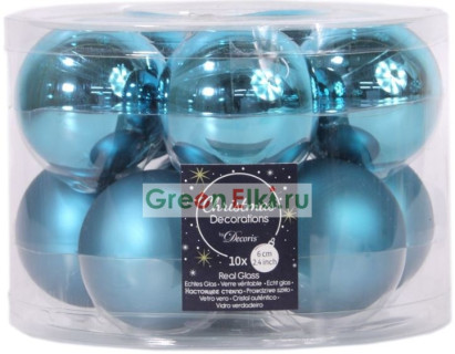 Набор стеклянных шаров 60 мм., глянцевые и матовые, бирюзовый, 10 шт., Kaemingk, арт. 167206