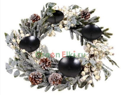 Подсвечник-венок Белые Ягоды на 4 свечи, 60 см, KAEMINGK, арт. 151114