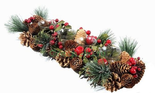 Подсвечник Рождественский Этюд, на 4 свечи, с шишками и ягодами, 48 см, KAEMINGK, арт. 151040