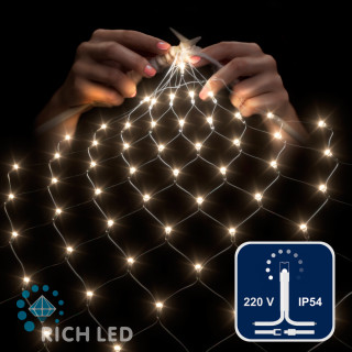 Светодиодная сетка Rich LED 2*3 м, теплая белая, 384 LED, 220 B, прозрачный провод, арт. RL-N2*3-T/WW