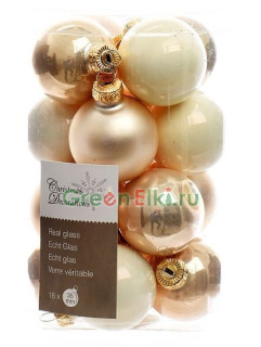 Набор стеклянных шаров 35 мм. Жемчужная Нежность, глянцевые, матовые и эмаль, 16 шт., Kaemingk, арт. 013404
