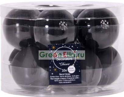 Набор стеклянных шаров 60 мм., глянцевые и матовые, черный, 10 шт., Kaemingk, арт. 167254