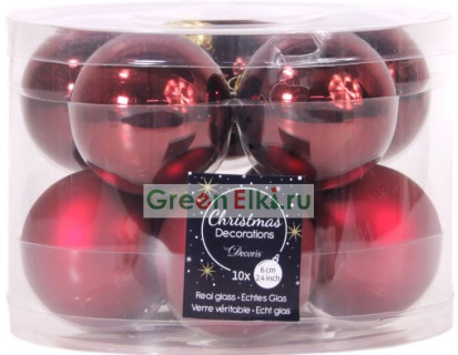 Набор стеклянных шаров 60 мм., глянцевые и матовые, бордовый, 10 шт., Kaemingk, арт. 140339