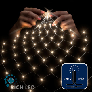 Светодиодная сетка Rich LED 2*4 м, тёплый белый, 514 LED, 220 B, чёрный провод, колпачок, арт. RL-N2*4-CB/WW