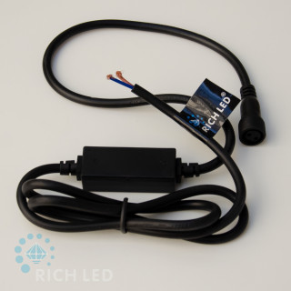 Блок питания для изделий Rich LED, 2А, для соединения до 10 шт, провод черный, 220 В, без вилки, арт. RL-220AC/DC-2AF-NP-B