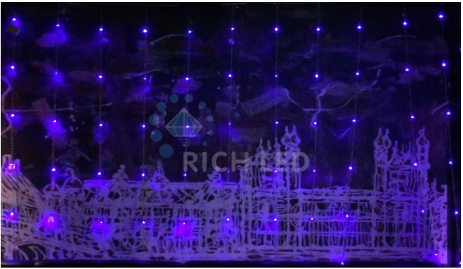 Светодиодный занавес водопад Rich LED 3*2 м, синий, 336 LED, 24 В, прозрачный провод, арт. RL-WF3*2C4/1-T/B