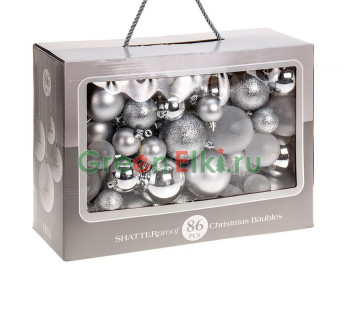 Набор пластиковых шаров Праздничный аккорд серебряный, 86 шт., Koopman International, арт. CAN103710