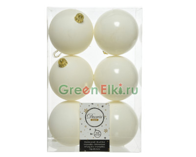Набор пластиковых шаров Парис 80 мм., белый пух, 6 шт., Kaemingk, арт. 167051
