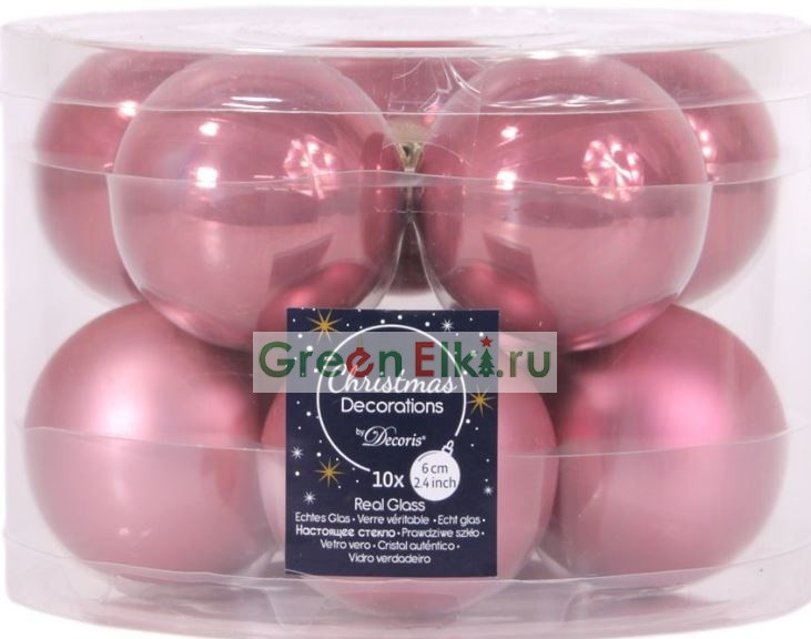 Набор стеклянных шаров 60 мм., глянцевые и матовые, розовый бархат, 10 шт., Kaemingk, арт. 140464