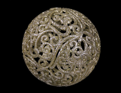 Пластиковый шар Ажурный Снежные искорки 100 мм., глиттер, шампань, Морозко, арт. MM000-шампань