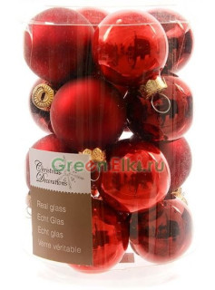 Набор стеклянных шаров 35 мм. Бургундия, глянцевые, матовые и эмаль, 16 шт., Kaemingk, арт. 158568