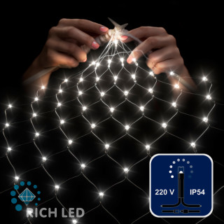 Светодиодная сетка Rich LED 2*4 м, теплая белая, 514 LED, 220 B, черный провод, арт. RL-N2*4-B/WW