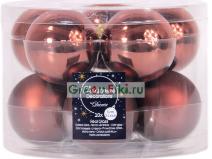 Набор стеклянных шаров 60 мм., глянцевые и матовые, розовое дерево, 10 шт., Kaemingk, арт. 140460