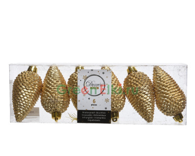 Набор ёлочных украшений Шишка золотая 80 мм., 6 шт., Kaemingk, арт. 028570