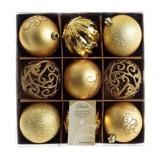 Набор пластиковых шаров Изящное ассорти 9 шт., 80 мм., золото, KAEMINGK, арт. 157906