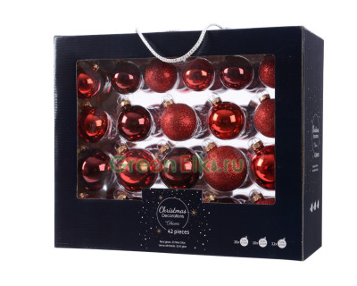 Набор стеклянных шаров Гранатовый Коктейль mix, красный, 42 шт., Kaemingk, арт. 149071