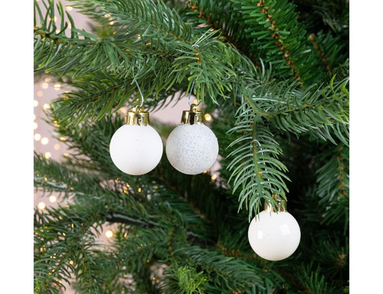 Набор пластиковых шаров Миниатюрные 30 мм., белая шерсть, 14 шт., mix, Kaemingk, арт. 171647