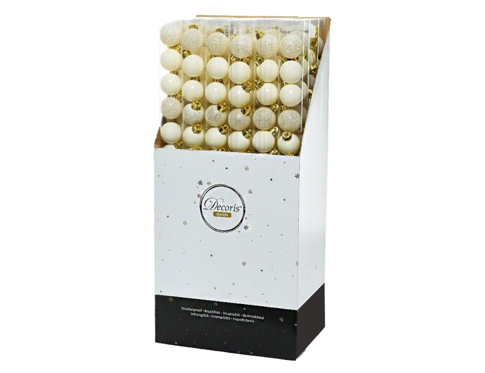 Набор пластиковых шаров Миниатюрные 30 мм., белая шерсть, 14 шт., mix, Kaemingk, арт. 171647