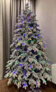 Искусственная ель Аляска заснеженная, 550 мульти+теплый-белый Led лампы с пультом переключения, 240 см., арт. 195240