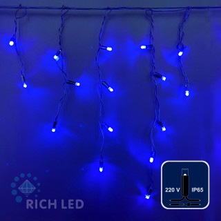 Светодиодная бахрома Rich LED, 3*0.5 м, влагозащитный колпачок IP65, мерцающая, синяя, черный провод, арт. RL-i3*0.5F-CB/B