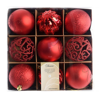 Набор шаров Изящное ассорти 9 шт., 80 мм., красный, KAEMINGK, арт. 157908