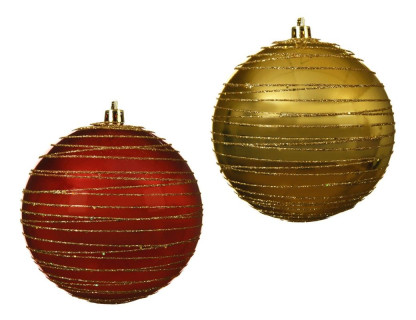 Набор пластиковых шаров Кружения Золотых нитей 100 мм., красные и золотые, 12 шт., Kaemingk, арт. 025903