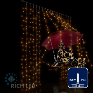 Светодиодный занавес Rich LED 2*2 м, желтый, прозрачный провод, арт. RL-C2*2-T/Y