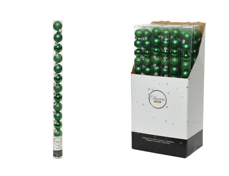 Набор пластиковых шаров Миниатюрные 30 мм., классический зелёный, 14 шт., mix, Kaemingk, арт. 171649