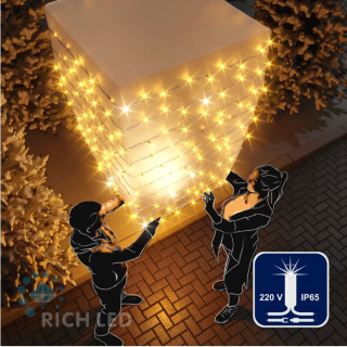 Светодиодная гирлянда Rich LED 10 м, 100 LED, 220 В, соединяемая, влагозащитный колпачок, желтая, мерцающая, белый провод, арт. RL-S10CF-220V-CW/Y