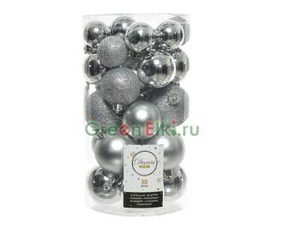 Набор пластиковых шаров Стиль микс 60мм., серебро, 30 шт., Kaemingk, арт. 022901
