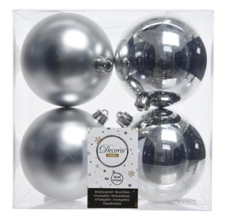 Набор пластиковых шаров 100 мм., серебро, mix, 4 шт., Kaemingk, арт. 022166