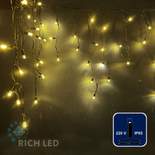 Светодиодная бахрома Rich LED, 3*0.5 м, влагозащитный колпачок IP65, тепло белая, черный провод, арт. RL-i3*0.5-CB/WW