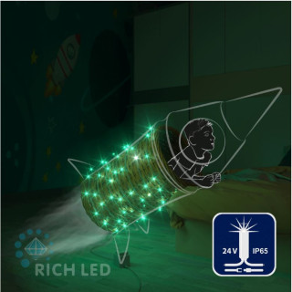 Светодиодная гирлянда Rich LED 10 м, 100 LED, 24В, соединяемая, влагозащитный колпачок, зеленая, мерцающая, белый провод, арт. RL-S10CF-24V-CW/G
